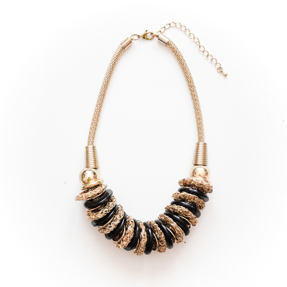 Black Gold Chunky Bead Disc Statement Necklace